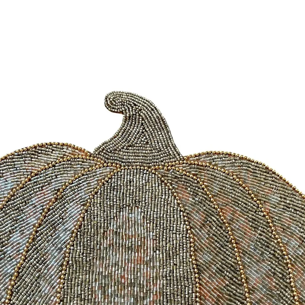 Nicole Miller Beaded PUMPKIN Placemat 15in Gold Silver Glam Fall Decor New
